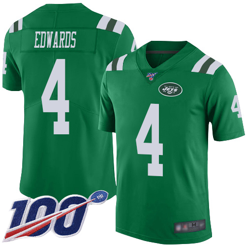 New York Jets Limited Green Youth Lac Edwards Jersey NFL Football #4 100th Season Rush Vapor Untouchable